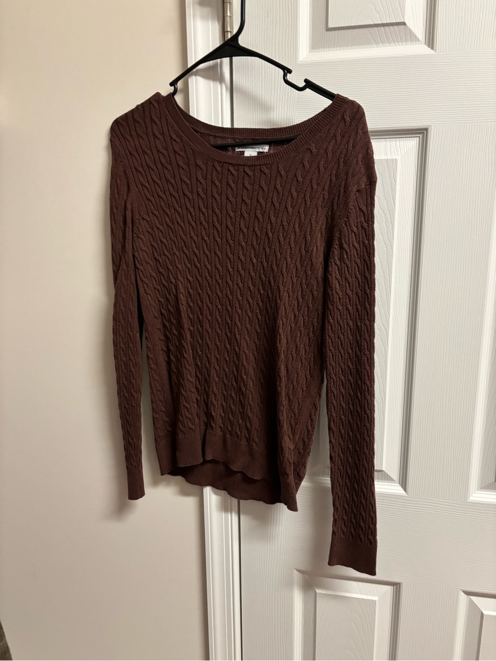 Cable Knit Long Sleeve Sweater Top - Brown